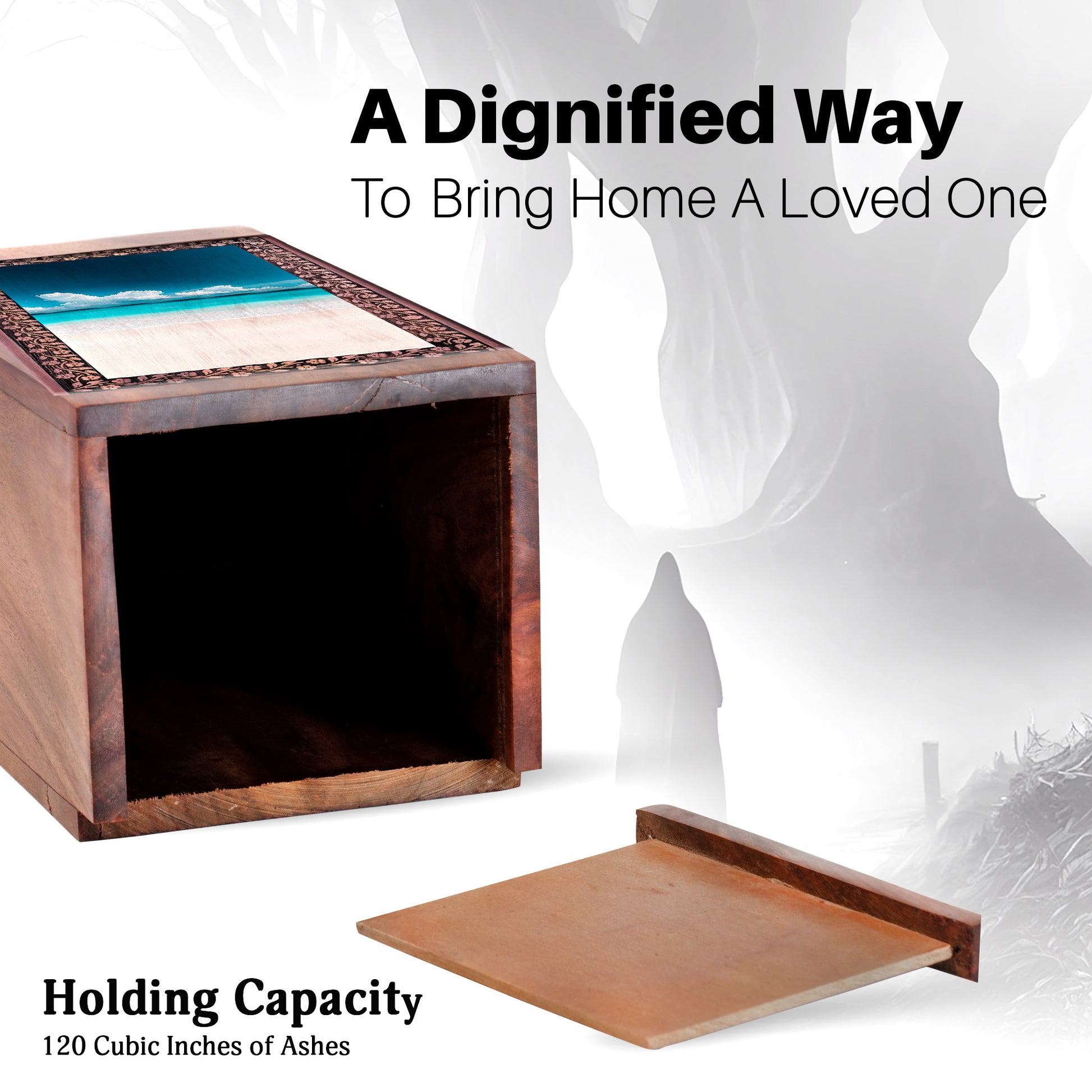 Beach Scenic Wooden Urn For Ashes - Ocean Wooden Cremation Urns