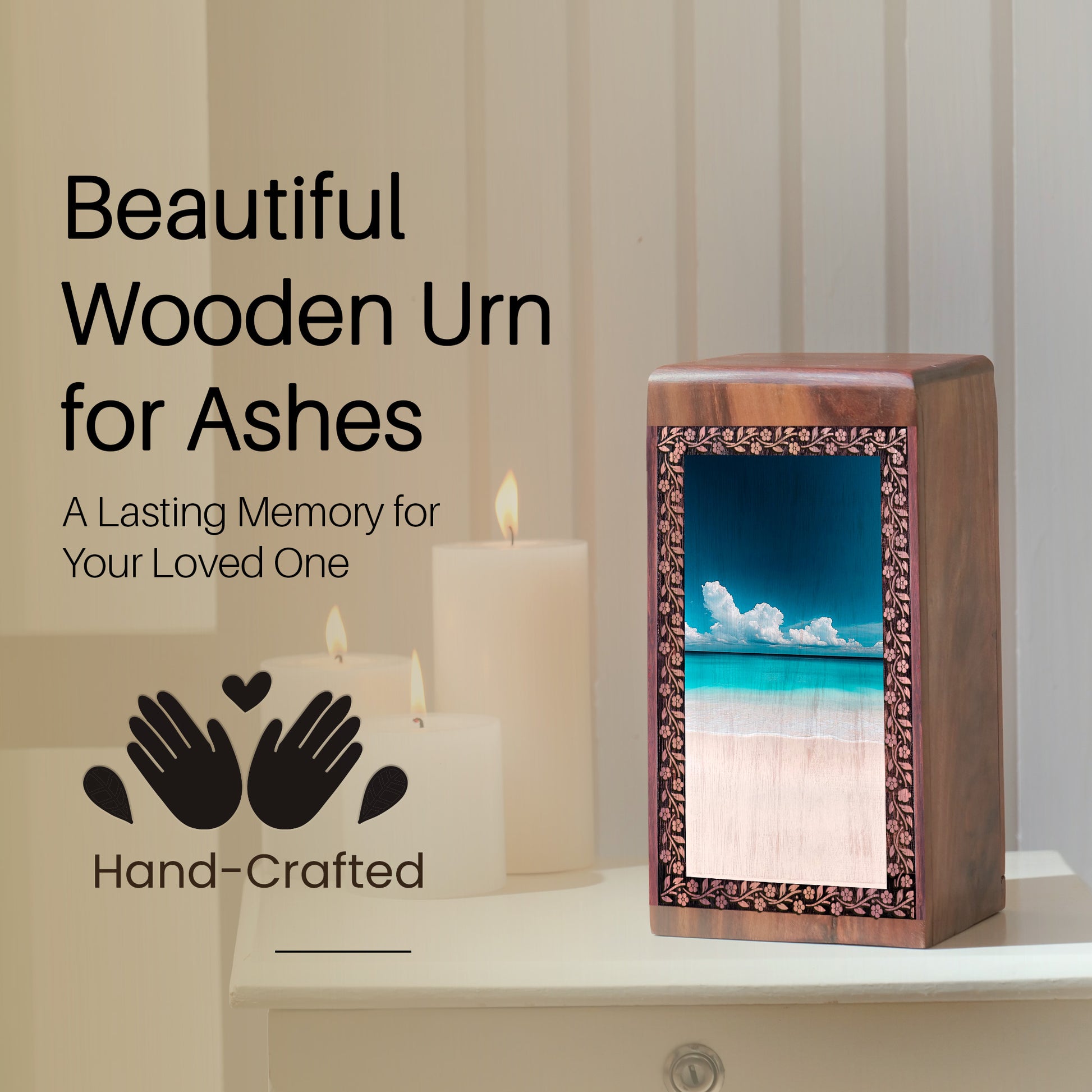 Beach Scenic Wooden Urn For Ashes - Ocean Wooden Cremation Urns
