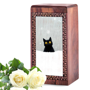 Cat Wooden Cremation Box - Artistic Wooden Cremation Box For Pet Ashes