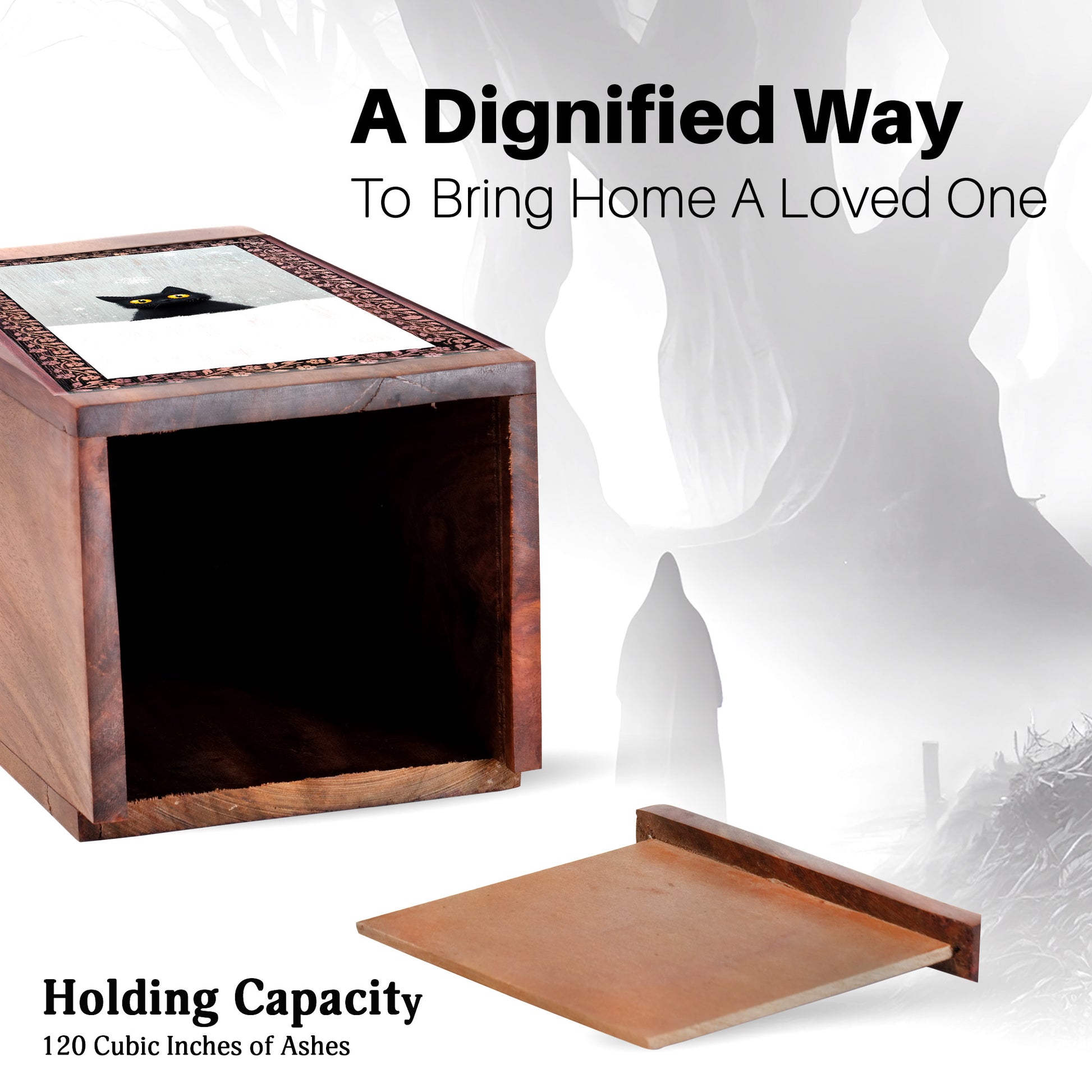 Cat Wooden Cremation Box - Artistic Wooden Cremation Box For Pet Ashes