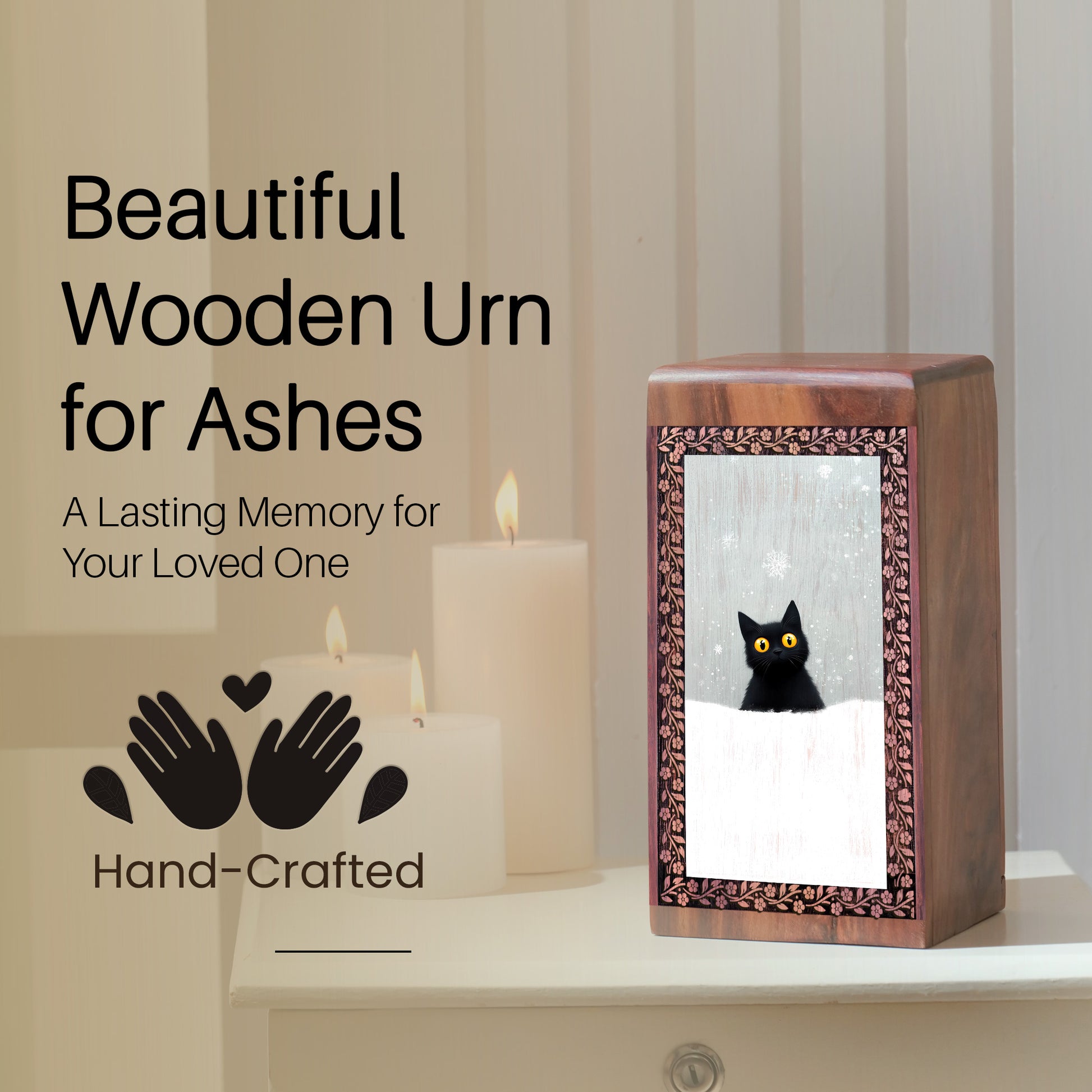 Cat Wooden Cremation Box - Artistic Wooden Cremation Box For Pet Ashes