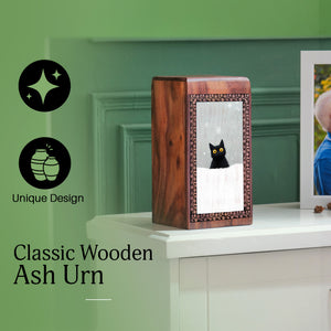 Cat Wooden Cremation Box - Artistic Wooden Cremation Box For Pet Ashes