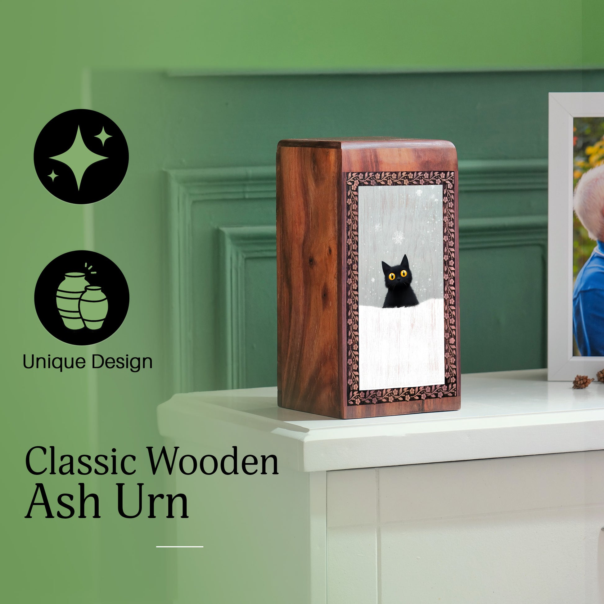 Cat Wooden Cremation Box - Artistic Wooden Cremation Box For Pet Ashes