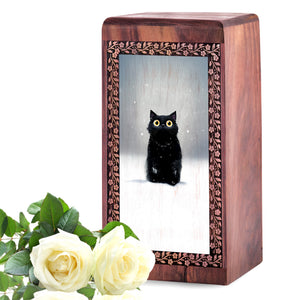 Black Cat Wooden Funeral Box - Beautiful Wooden Memorial Urns For Ashes