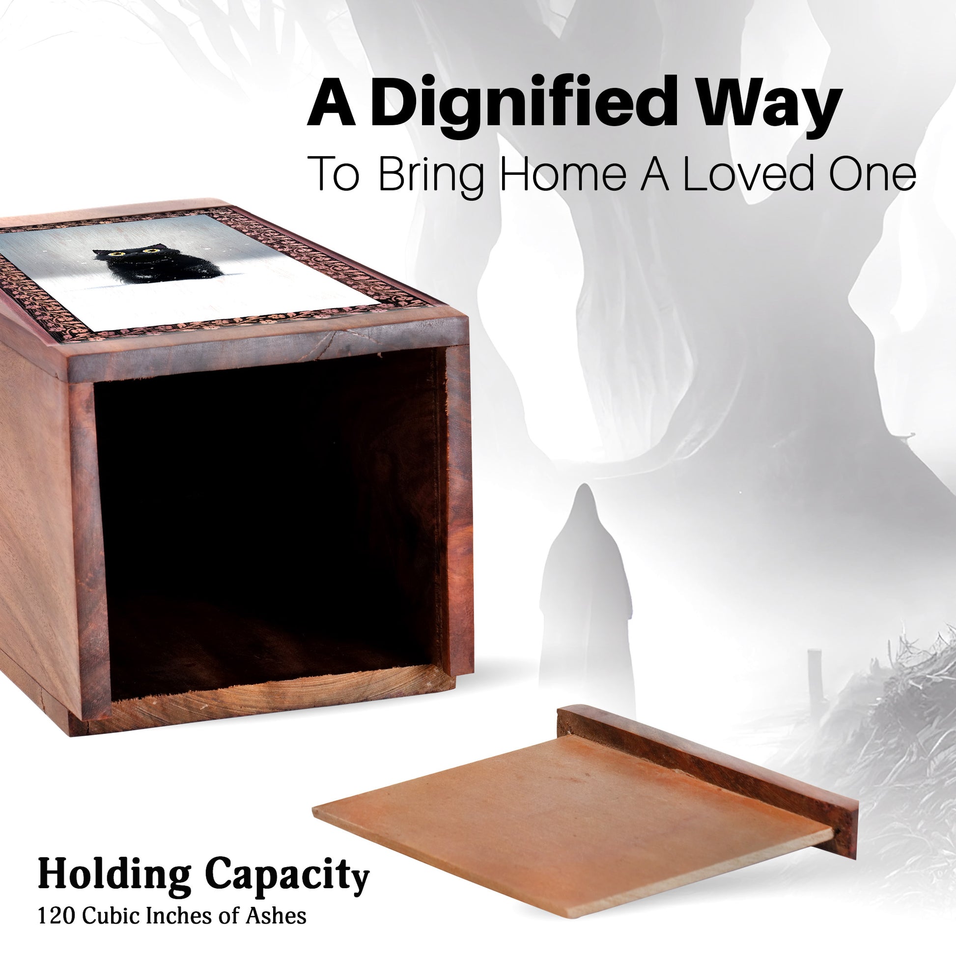 Black Cat Wooden Funeral Box - Beautiful Wooden Memorial Urns For Ashes