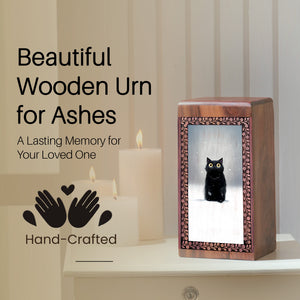 Black Cat Wooden Funeral Box - Beautiful Wooden Memorial Urns For Ashes