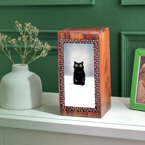 Black Cat Wooden Funeral Box - Beautiful Wooden Memorial Urns For Ashes