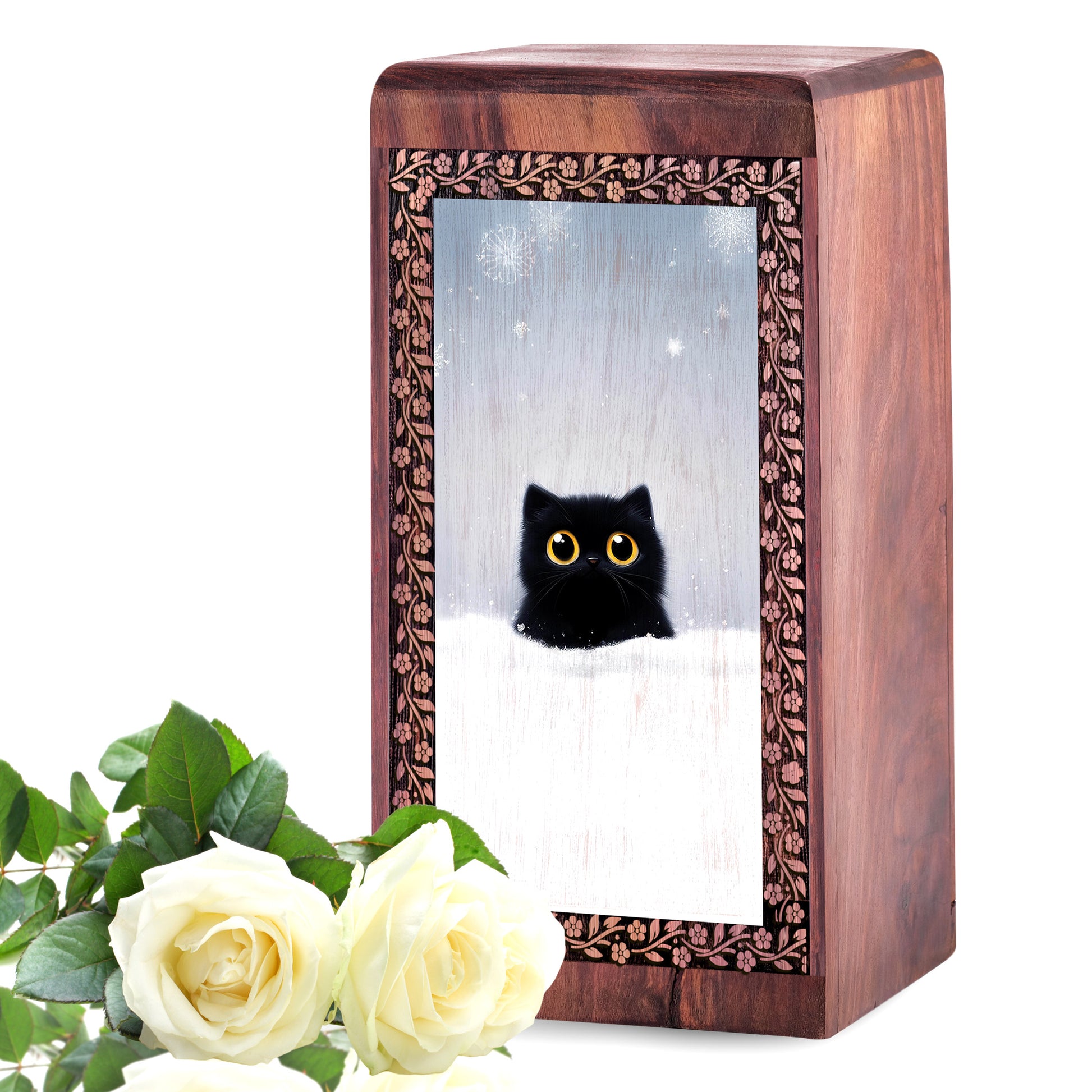 Black Cat Memorial Urns For Ashes - Wooden Box Urns For Pet Ashes