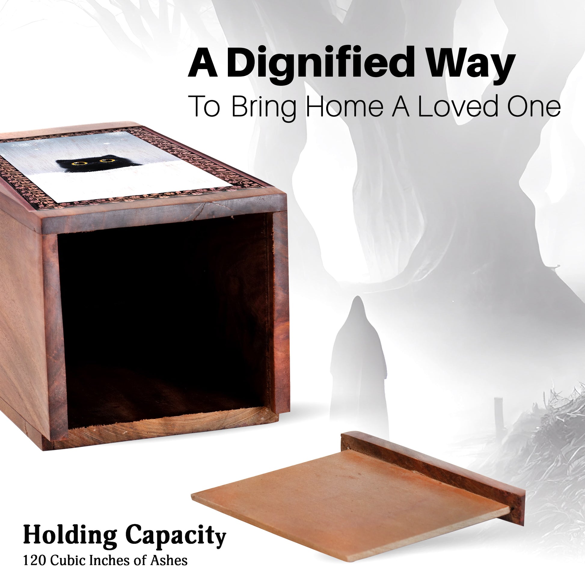 Black Cat Memorial Urns For Ashes - Wooden Box Urns For Pet Ashes