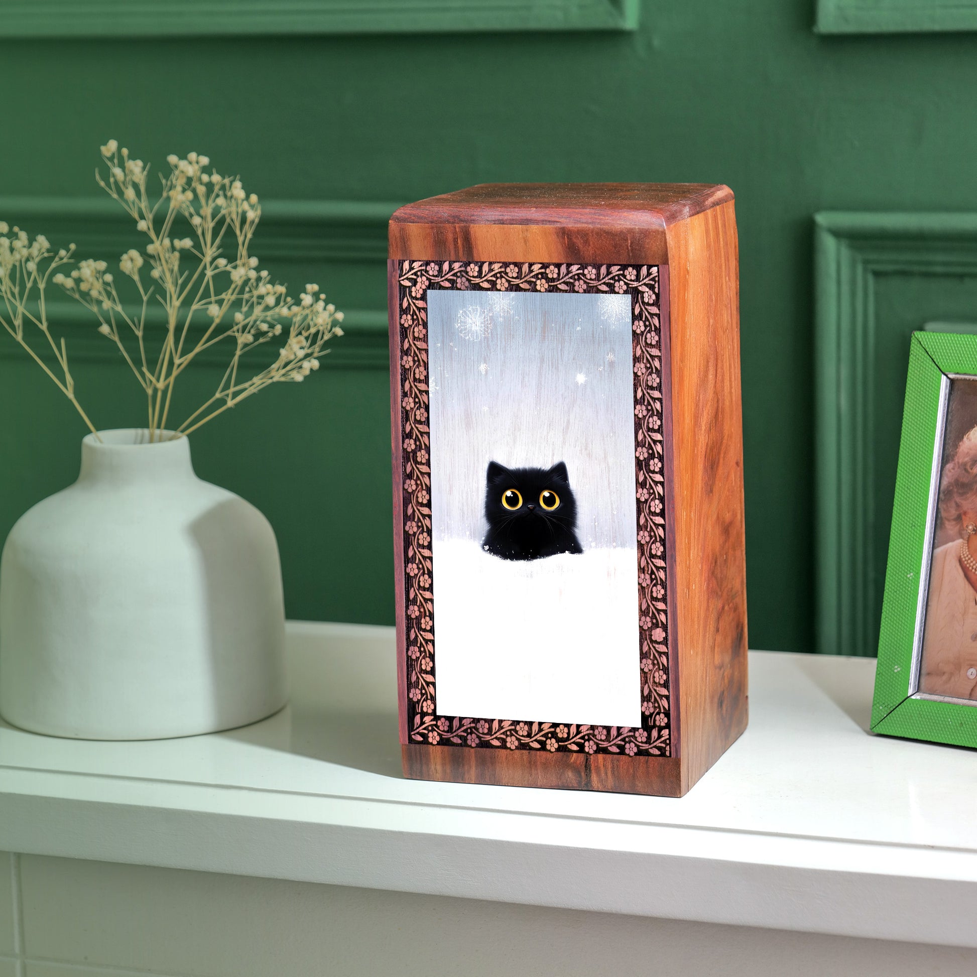 Black Cat Memorial Urns For Ashes - Wooden Box Urns For Pet Ashes