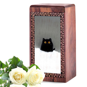 Black cat Art Wooden Box For Ashes Burial - Wood Box For pet Cat's Ashes