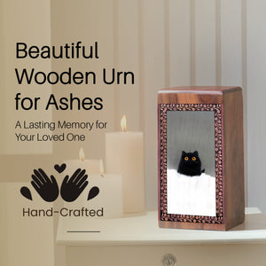 Black cat Art Wooden Box For Ashes Burial - Wood Box For pet Cat's Ashes