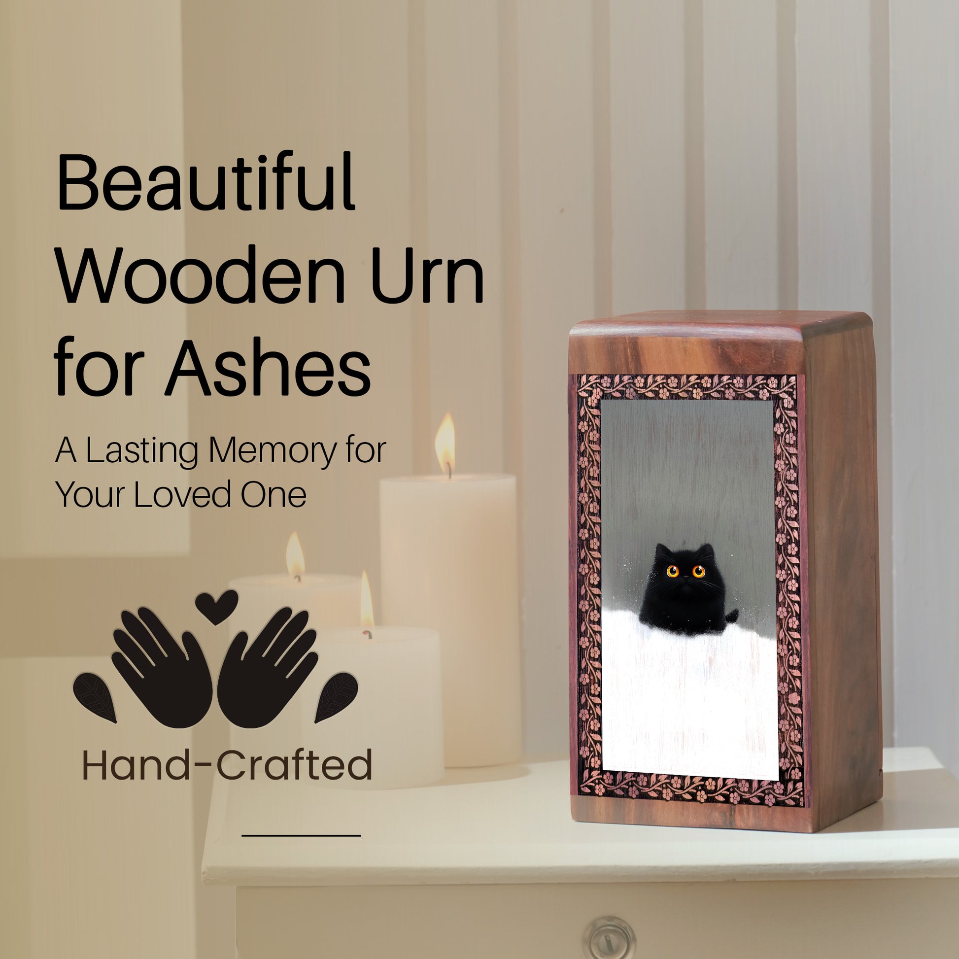 Black cat Art Wooden Box For Ashes Burial - Wood Box For pet Cat's Ashes