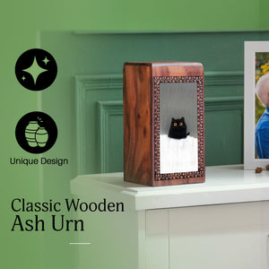 Black cat Art Wooden Box For Ashes Burial - Wood Box For pet Cat's Ashes
