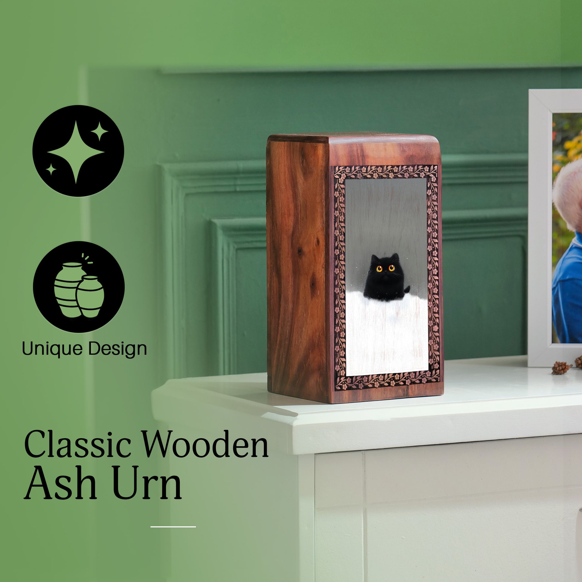Black cat Art Wooden Box For Ashes Burial - Wood Box For pet Cat's Ashes