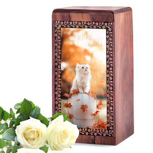 White Cat Cremation Ashes Urn For Funeral - Handcrafted Burial Urn For Cat