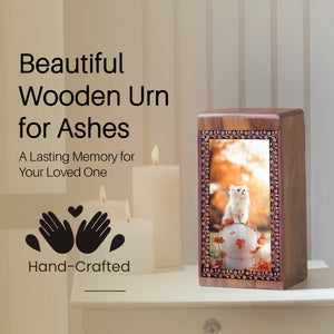White Cat Cremation Ashes Urn For Funeral - Handcrafted Burial Urn For Cat