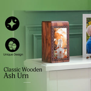 White Cat Cremation Ashes Urn For Funeral - Handcrafted Burial Urn For Cat