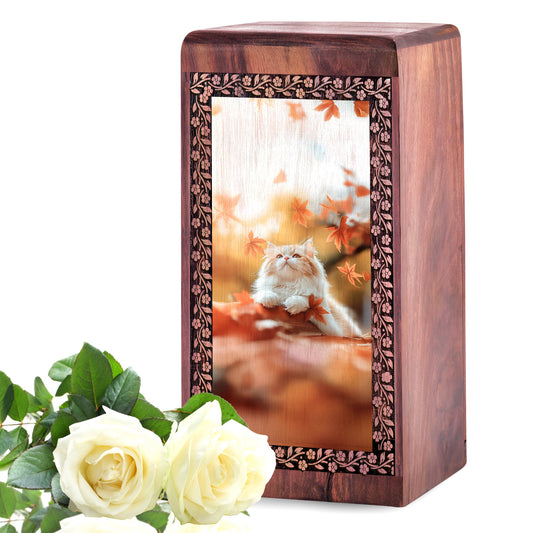 Cat Themed Urn Box For Funeral - Rosewood Ashes Boxes For Pets