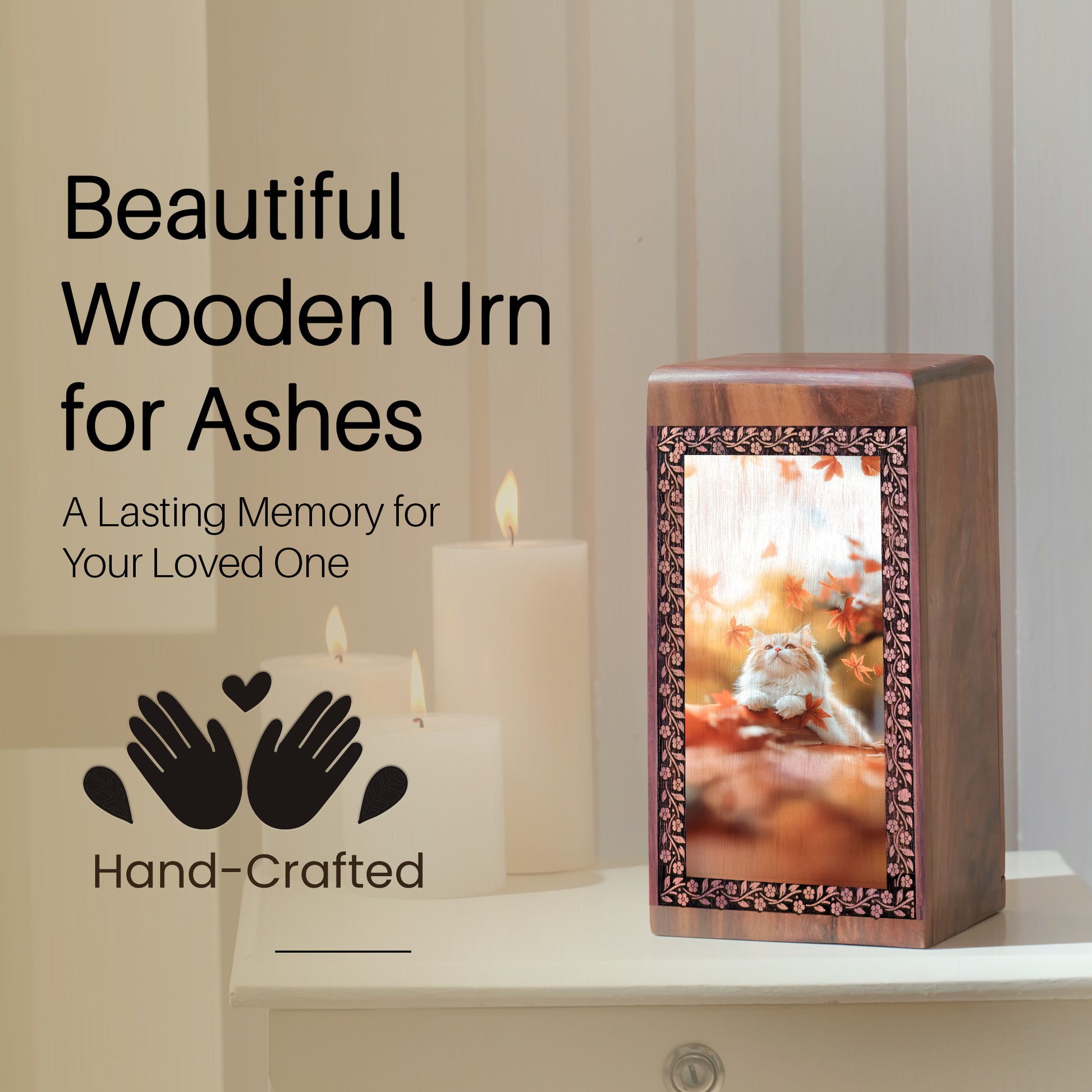 Cat Themed Urn Box For Funeral - Rosewood Ashes Boxes For Pets