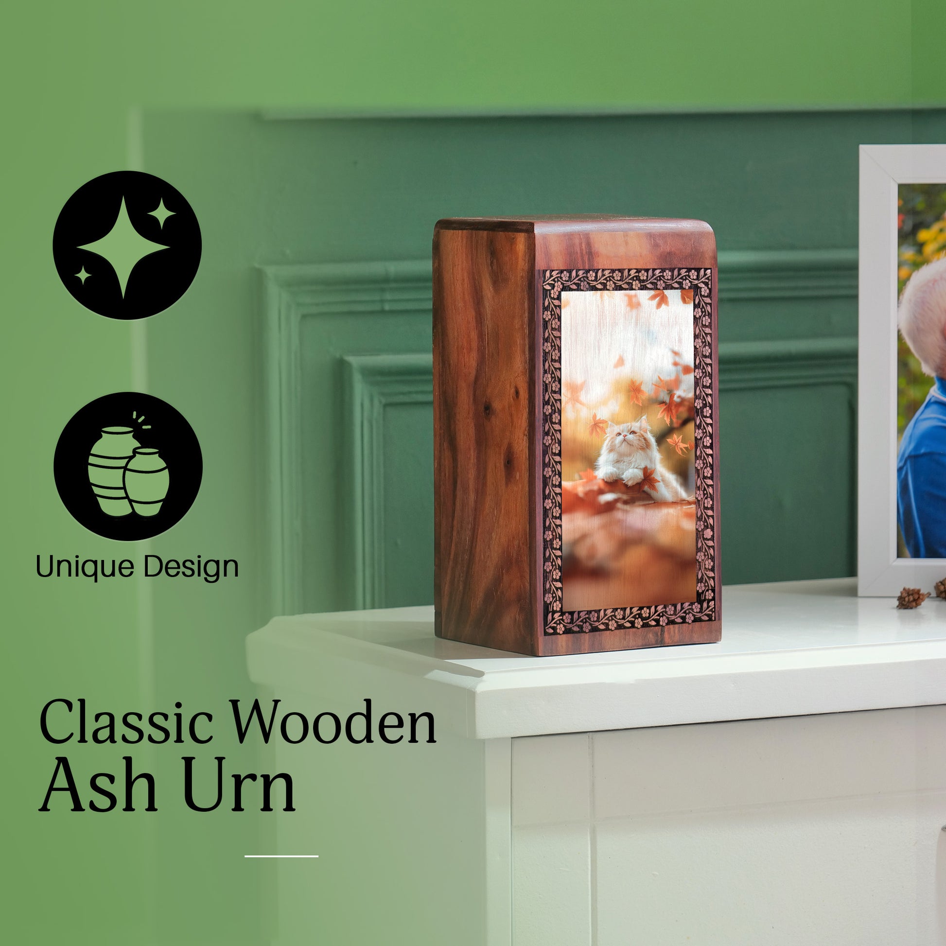 Cat Themed Urn Box For Funeral - Rosewood Ashes Boxes For Pets