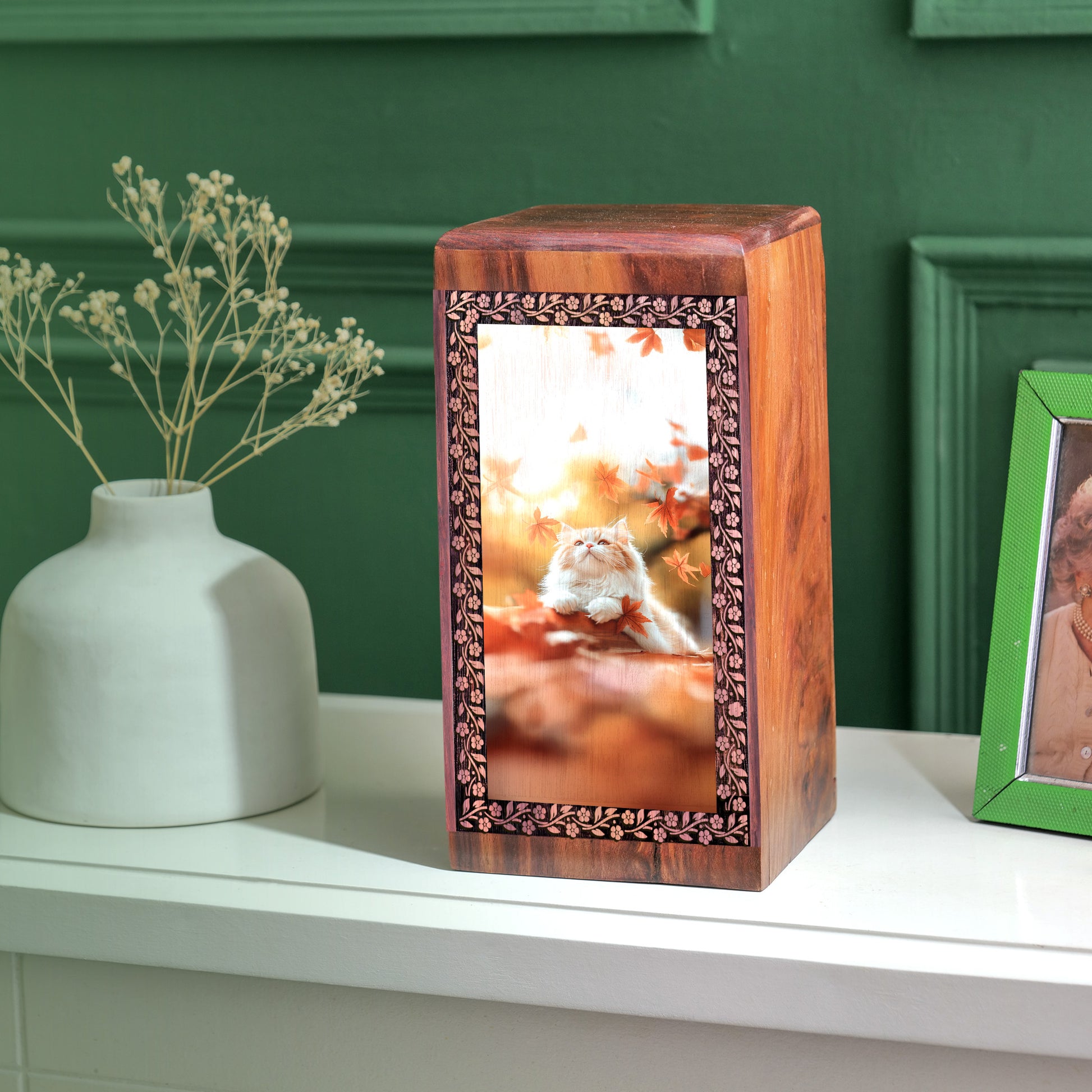 Cat Themed Urn Box For Funeral - Rosewood Ashes Boxes For Pets