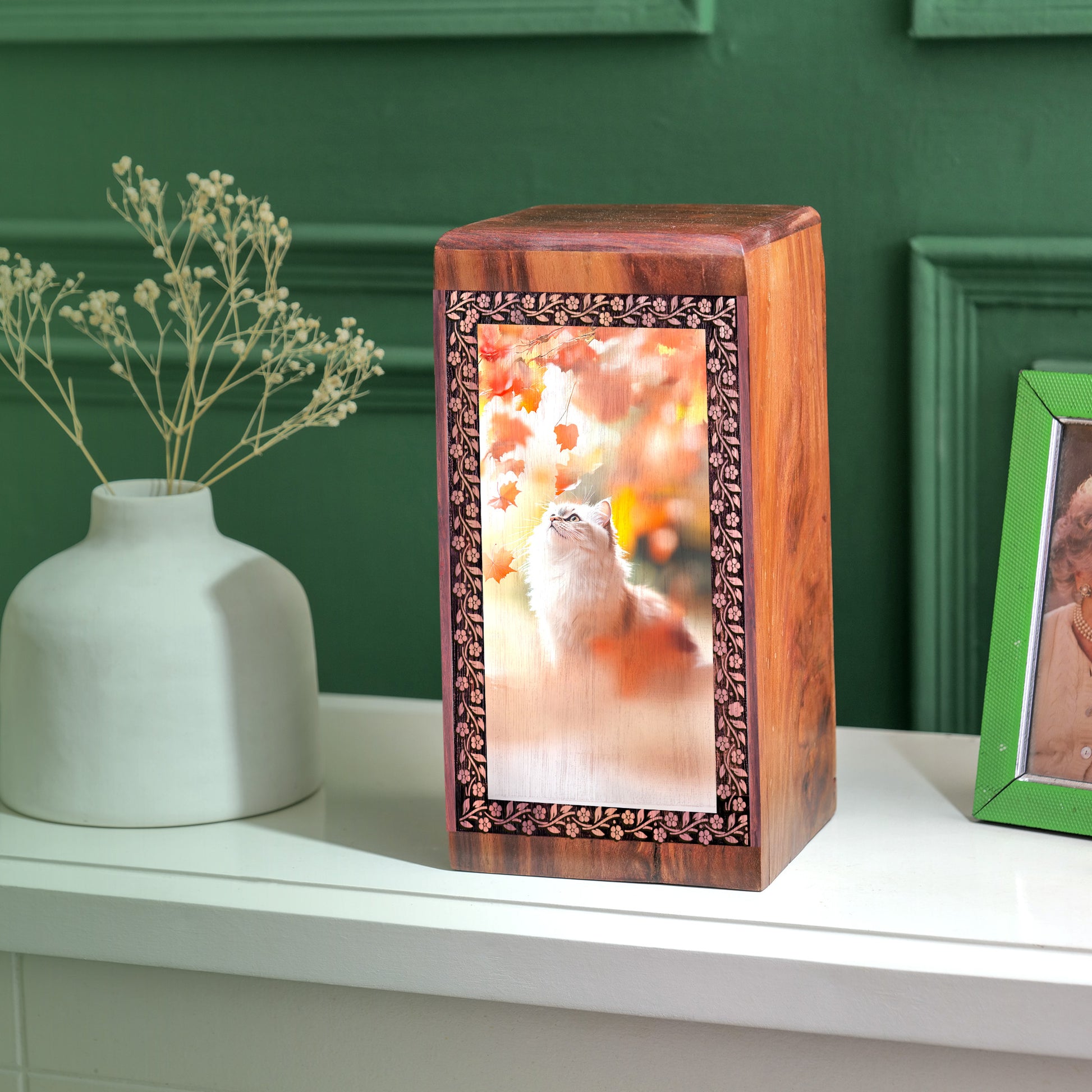 Persian Cat Memorial Urn Box - Handmade Urn Box For Funeral Service