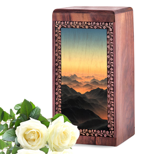 Mountains Printed Urn For Loved Ones - Handmade Cremation Urn For Ashes