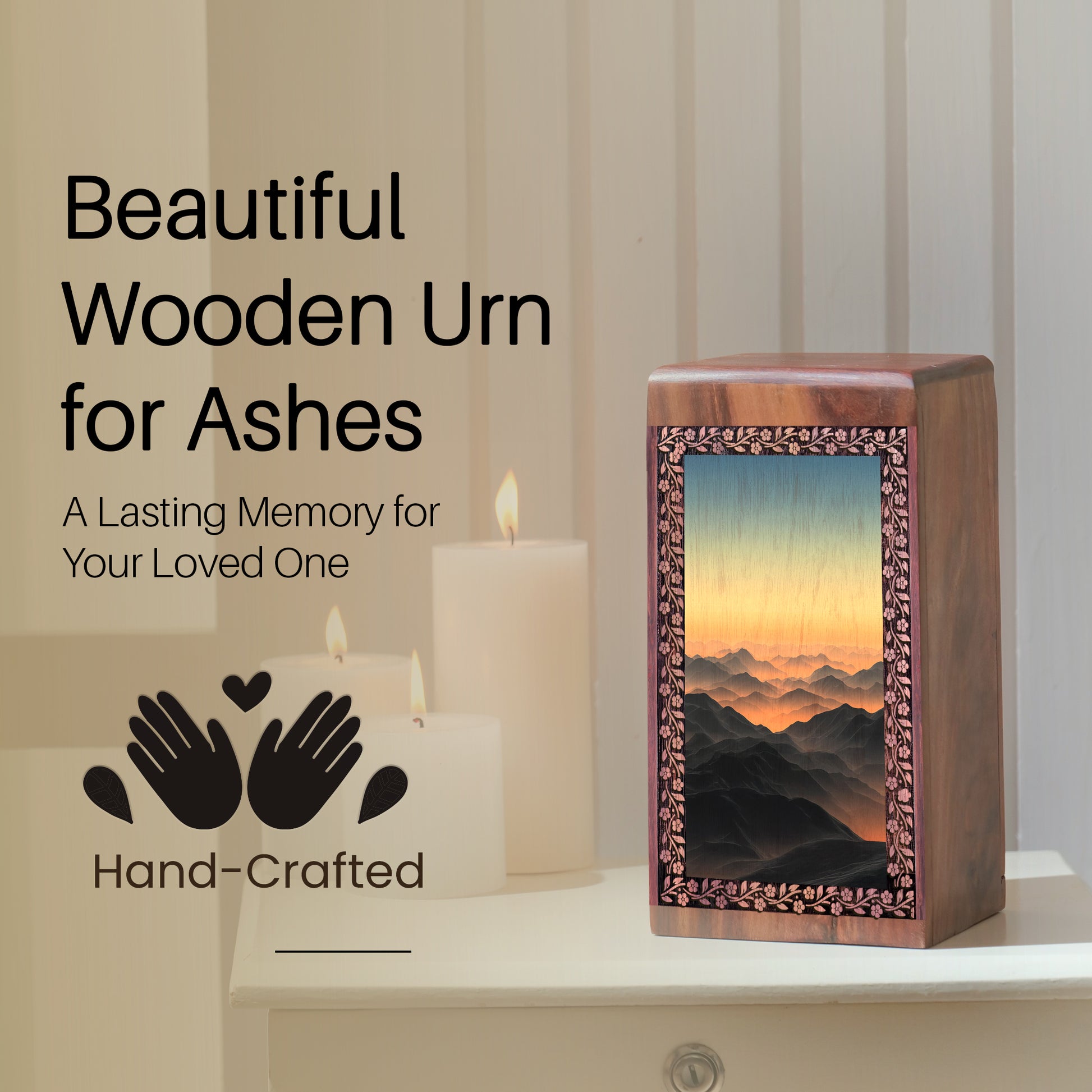 Mountains Printed Urn For Loved Ones - Handmade Cremation Urn For Ashes