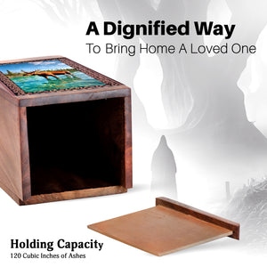 Moose In River Cremation Urn - Wooden Funeral Urns For Human Ashes