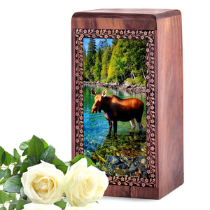Moose Cremation Urn - Wooden Urns Box For Human Ashes Adult Male
