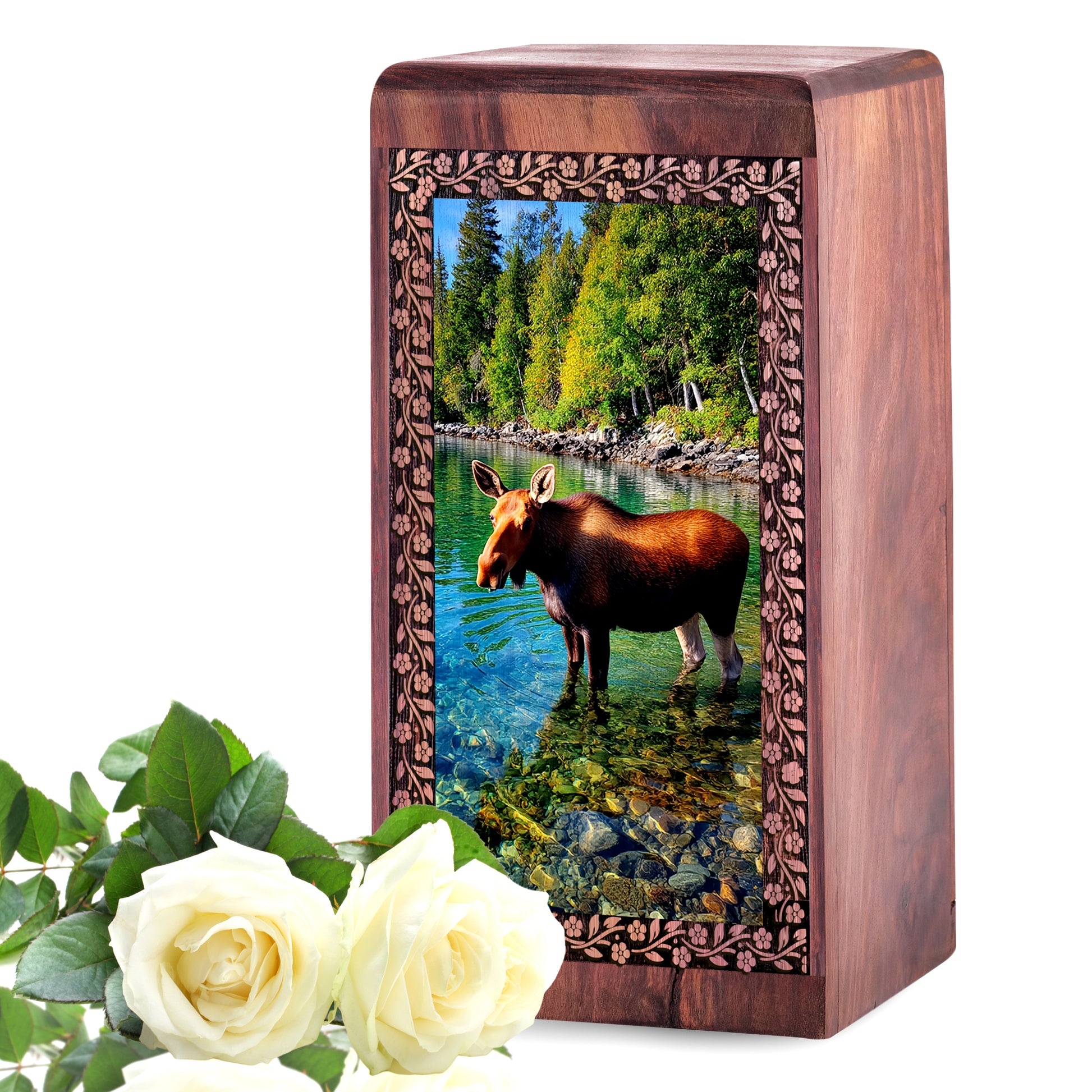 Moose Cremation Urn - Wooden Urns Box For Human Ashes Adult Male