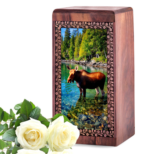 Moose Cremation Urn - Wooden Urns Box For Human Ashes Adult Male