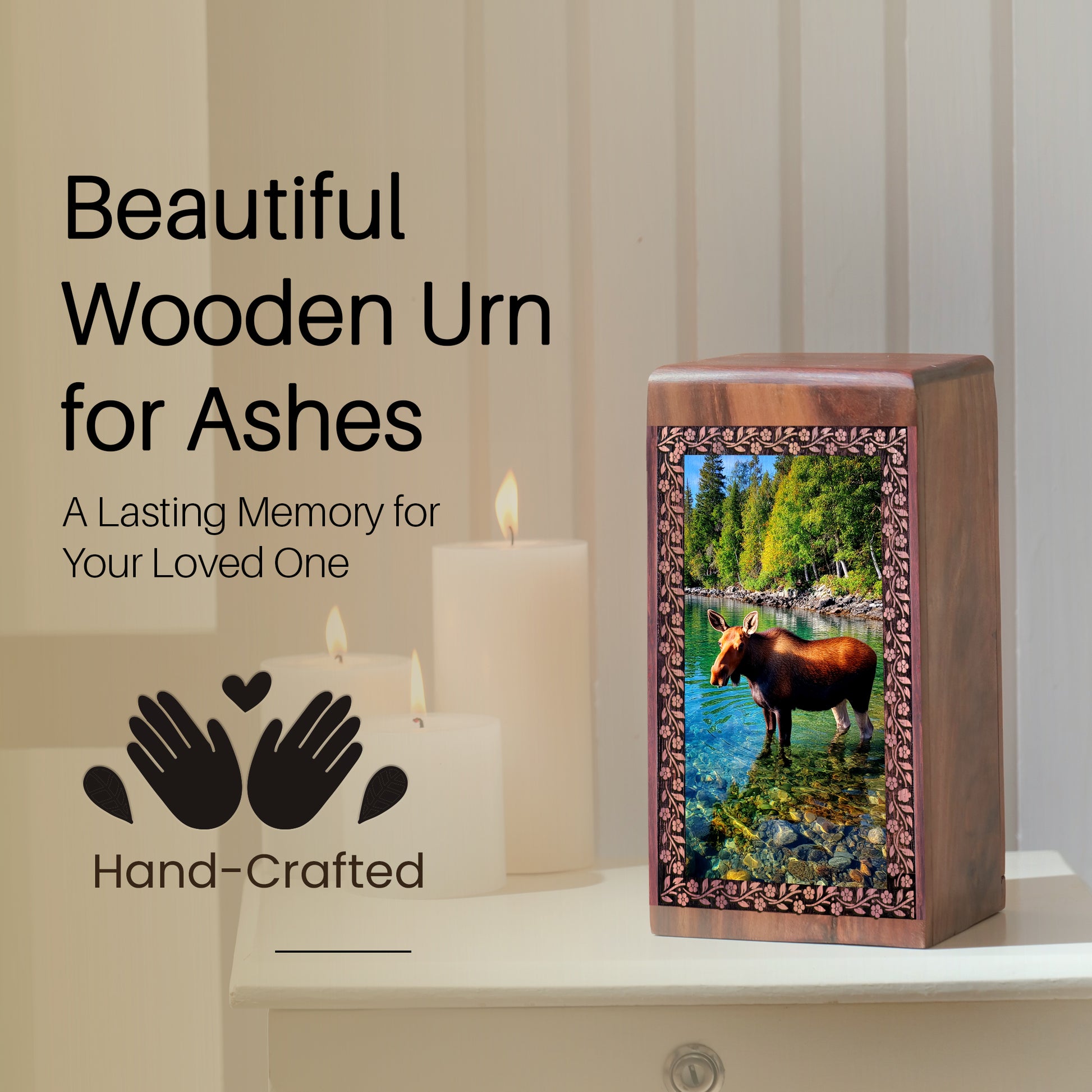 Moose Cremation Urn - Wooden Urns Box For Human Ashes Adult Male
