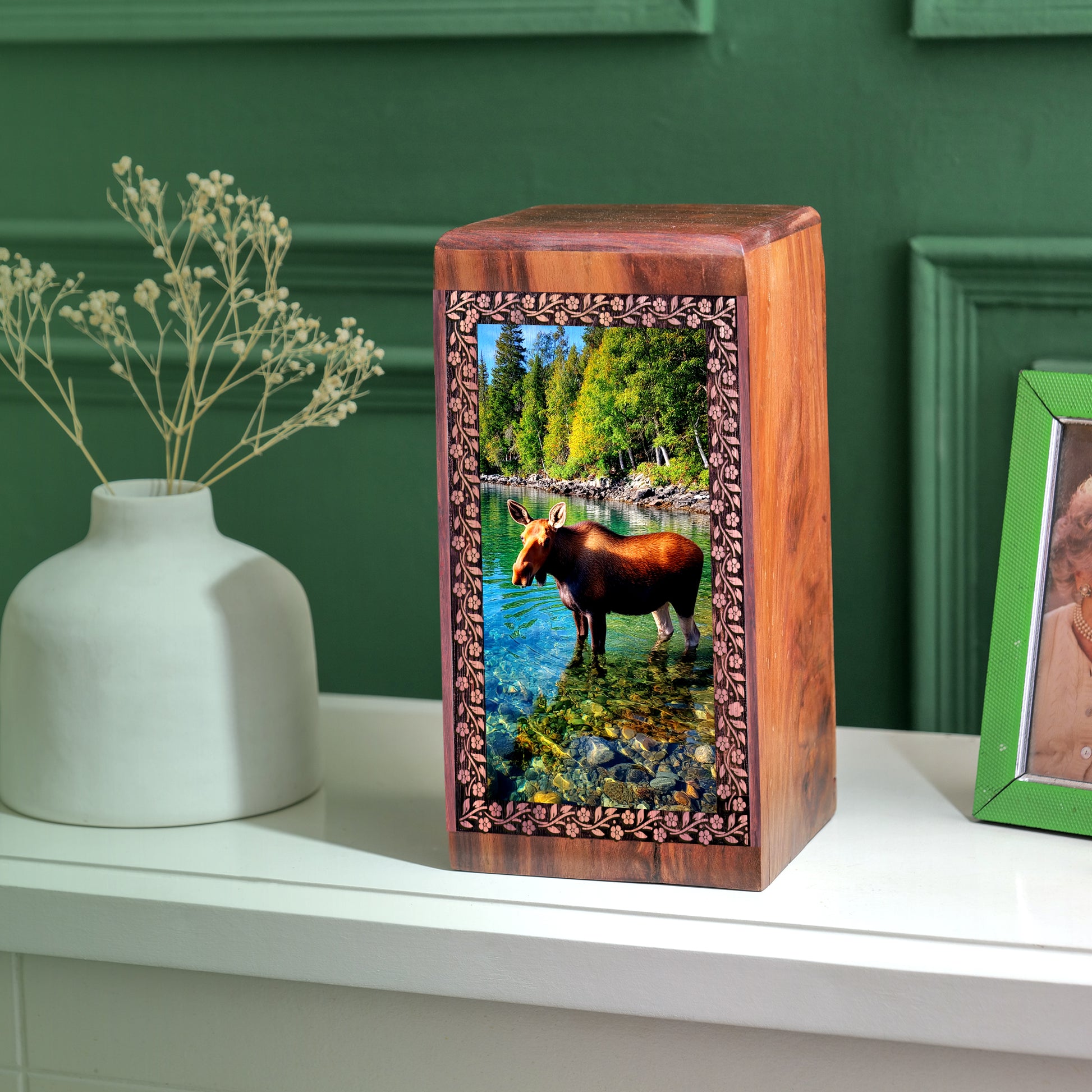 Moose Cremation Urn - Wooden Urns Box For Human Ashes Adult Male