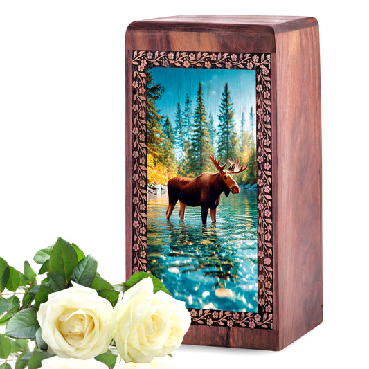 Moose Wooden Urns For Ashes - Wooden Cremation Urn For Human Ashes
