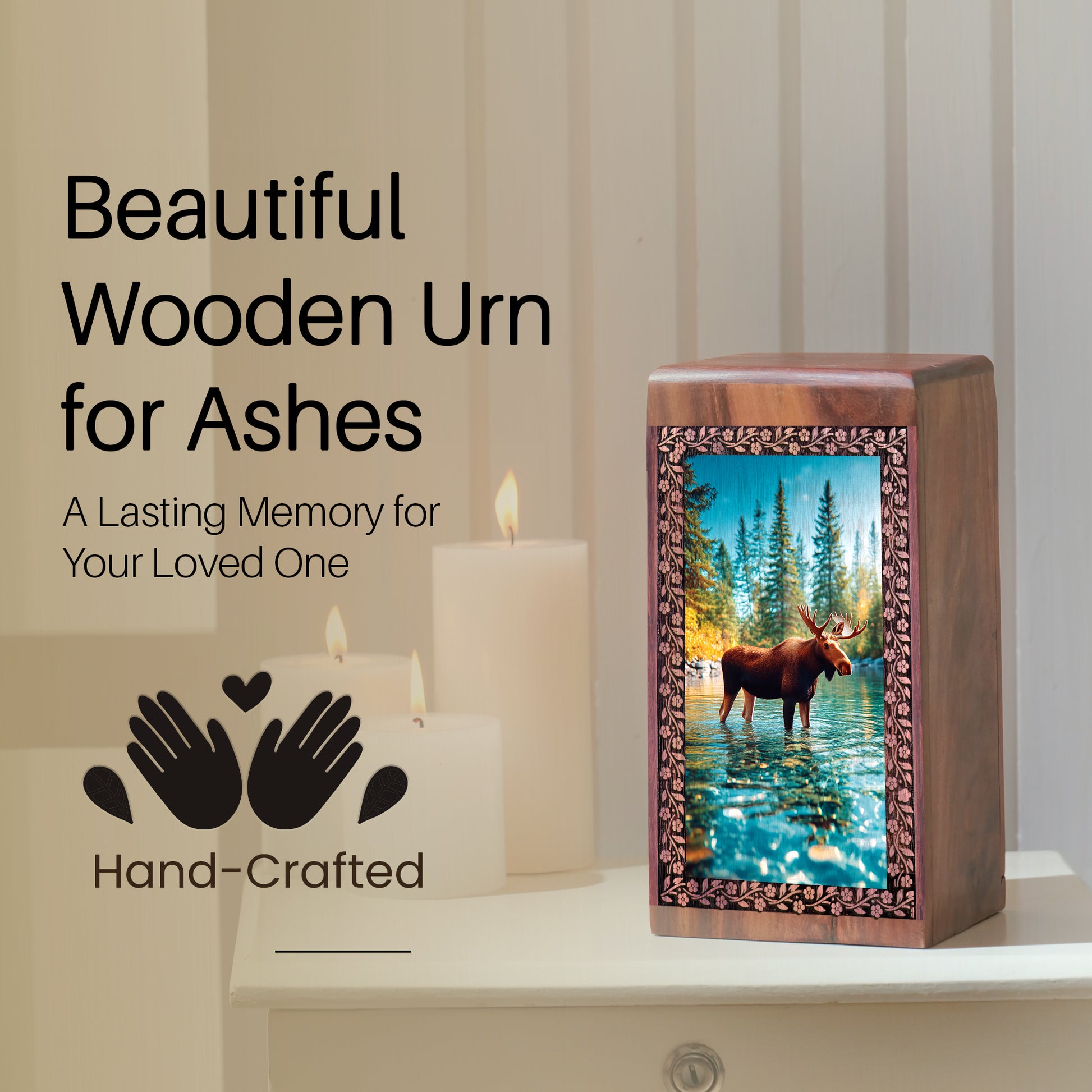 Moose Wooden Urns For Ashes - Wooden Cremation Urn For Human Ashes