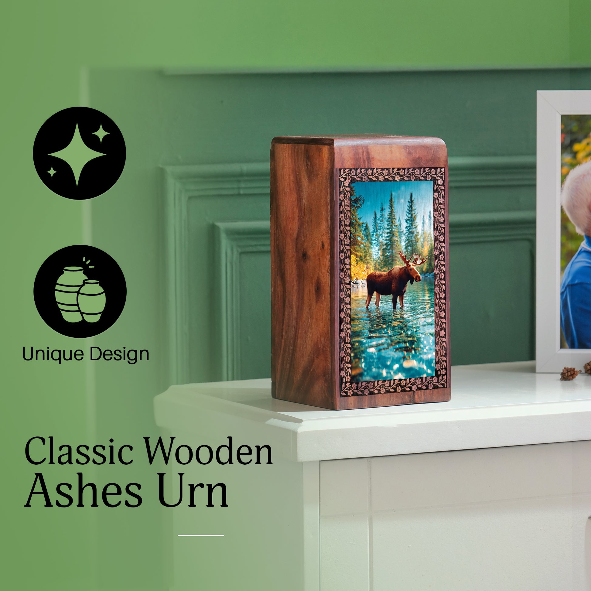 Moose Wooden Urns For Ashes - Wooden Cremation Urn For Human Ashes