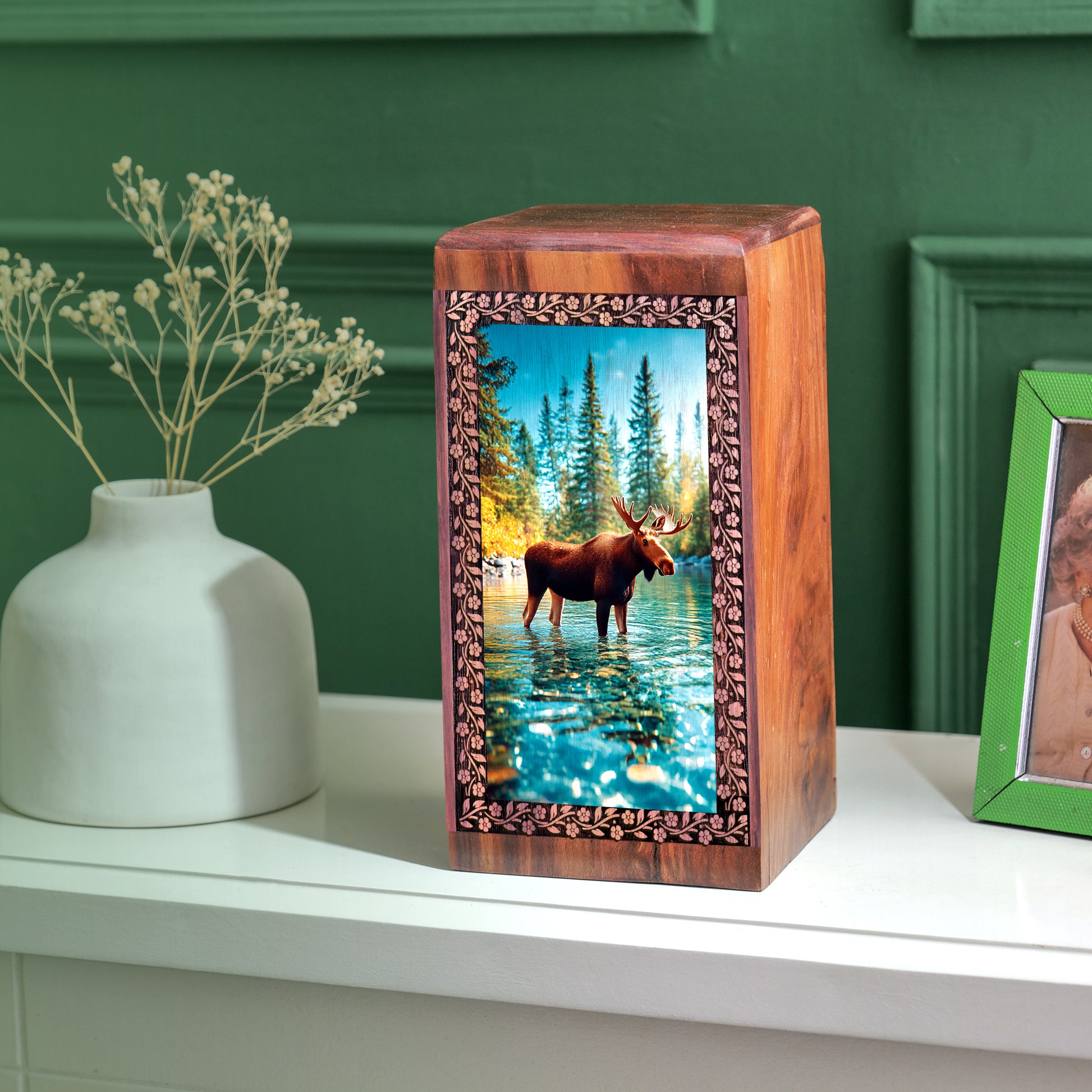 Moose Wooden Urns For Ashes - Wooden Cremation Urn For Human Ashes