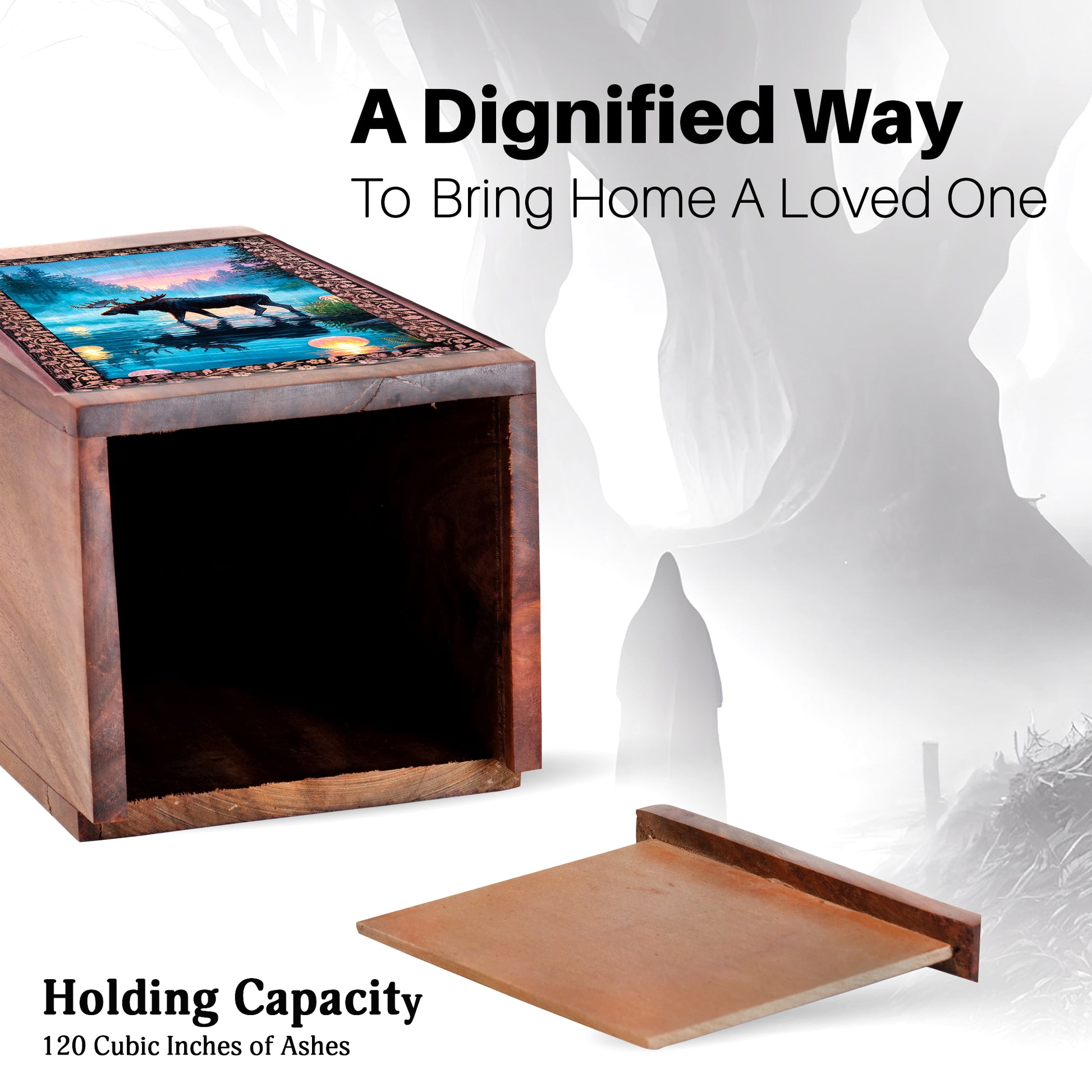 Moose Wooden Urns For Human Ashes - Forest Themed Wooden Urns For Ashes