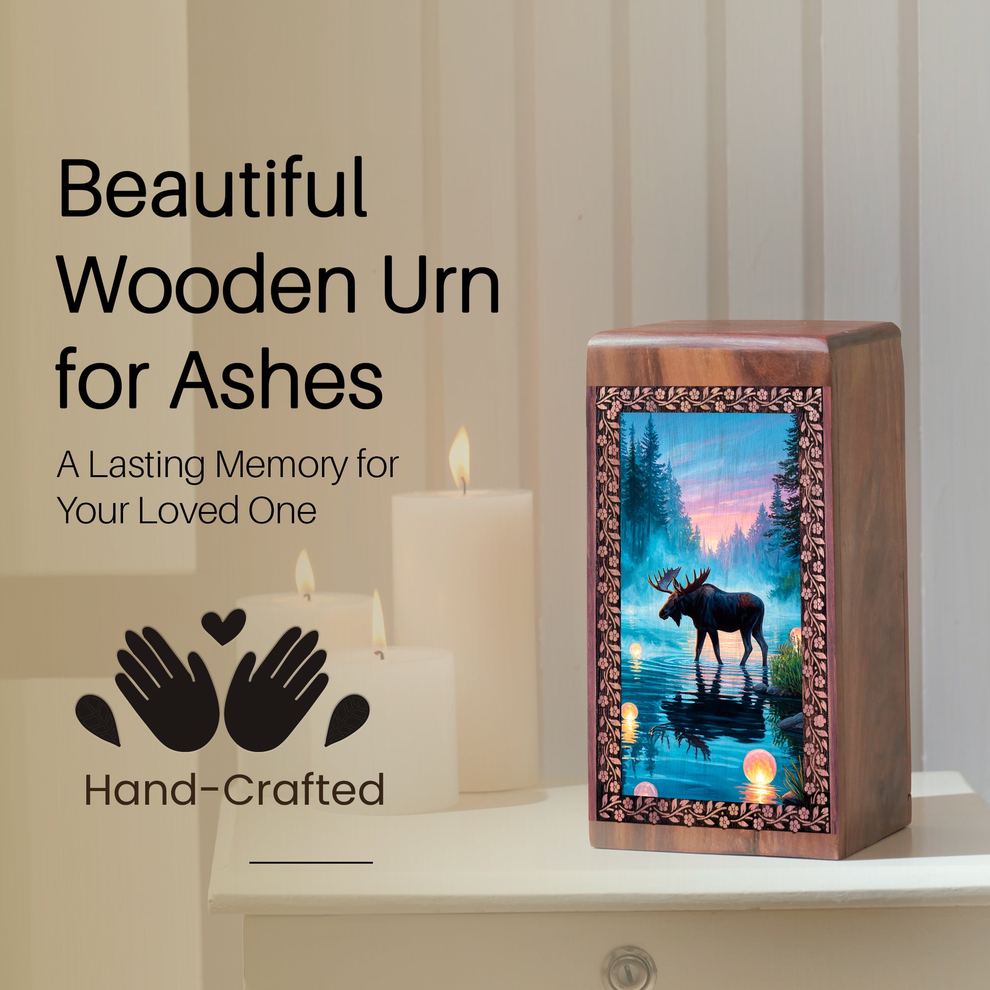 Moose Wooden Urns For Human Ashes - Forest Themed Wooden Urns For Ashes