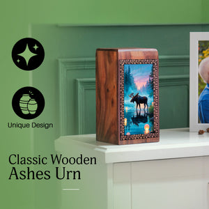 Moose Wooden Urns For Human Ashes - Forest Themed Wooden Urns For Ashes