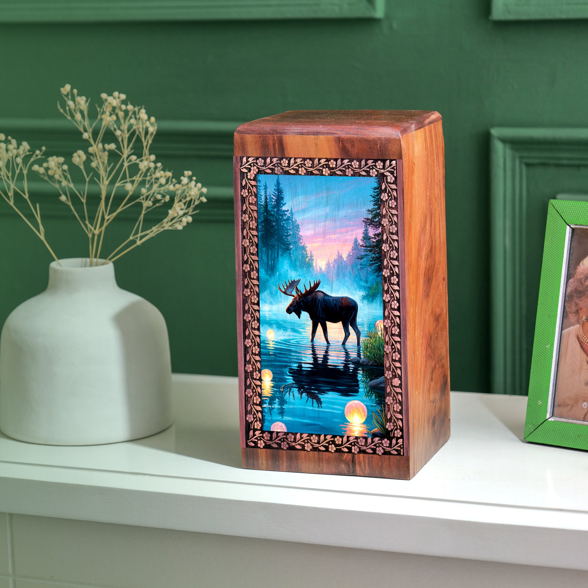 Moose Wooden Urns For Human Ashes - Forest Themed Wooden Urns For Ashes