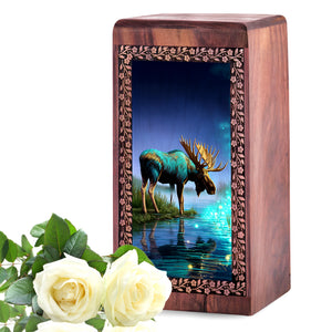 Moose Themed Wooden Urns - Artistic Night Wooden Urns For Human Ashes