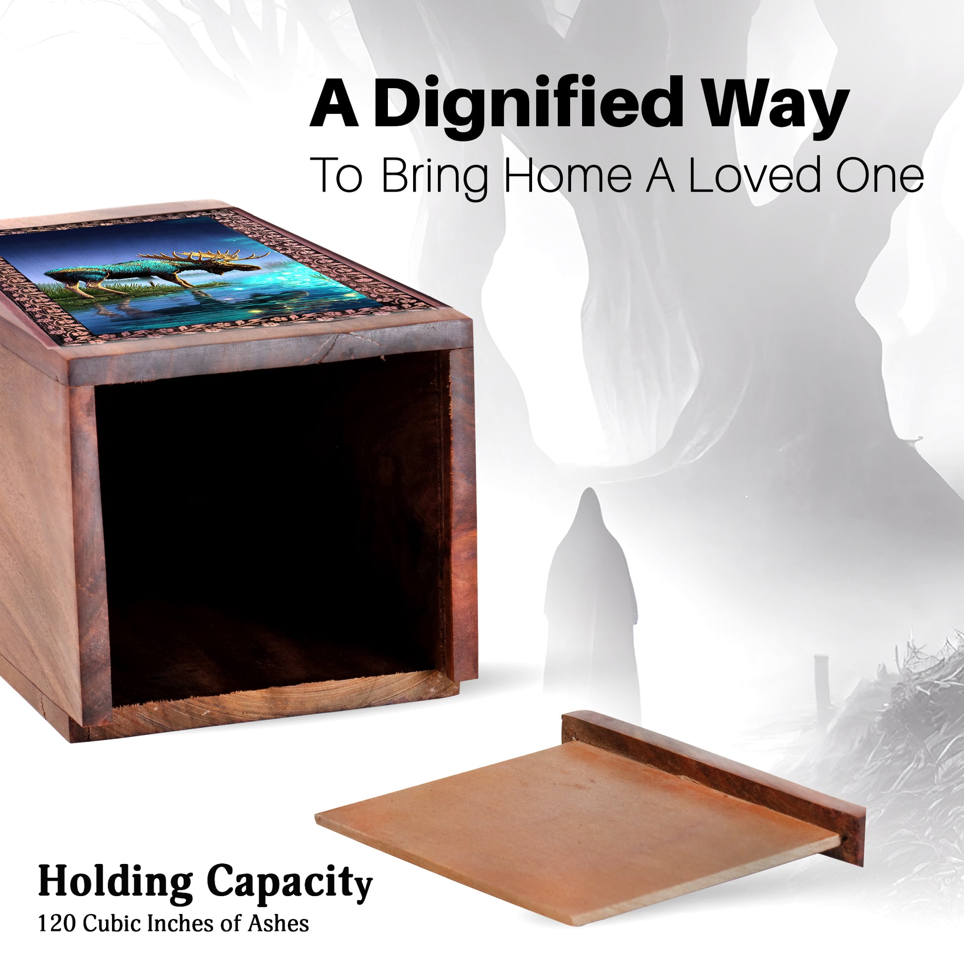 Moose Themed Wooden Urns - Artistic Night Wooden Urns For Human Ashes