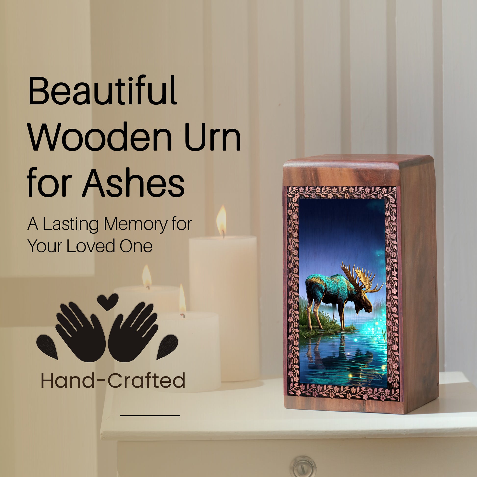Moose Themed Wooden Urns - Artistic Night Wooden Urns For Human Ashes
