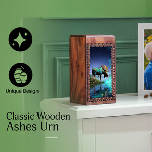 Moose Themed Wooden Urns - Artistic Night Wooden Urns For Human Ashes