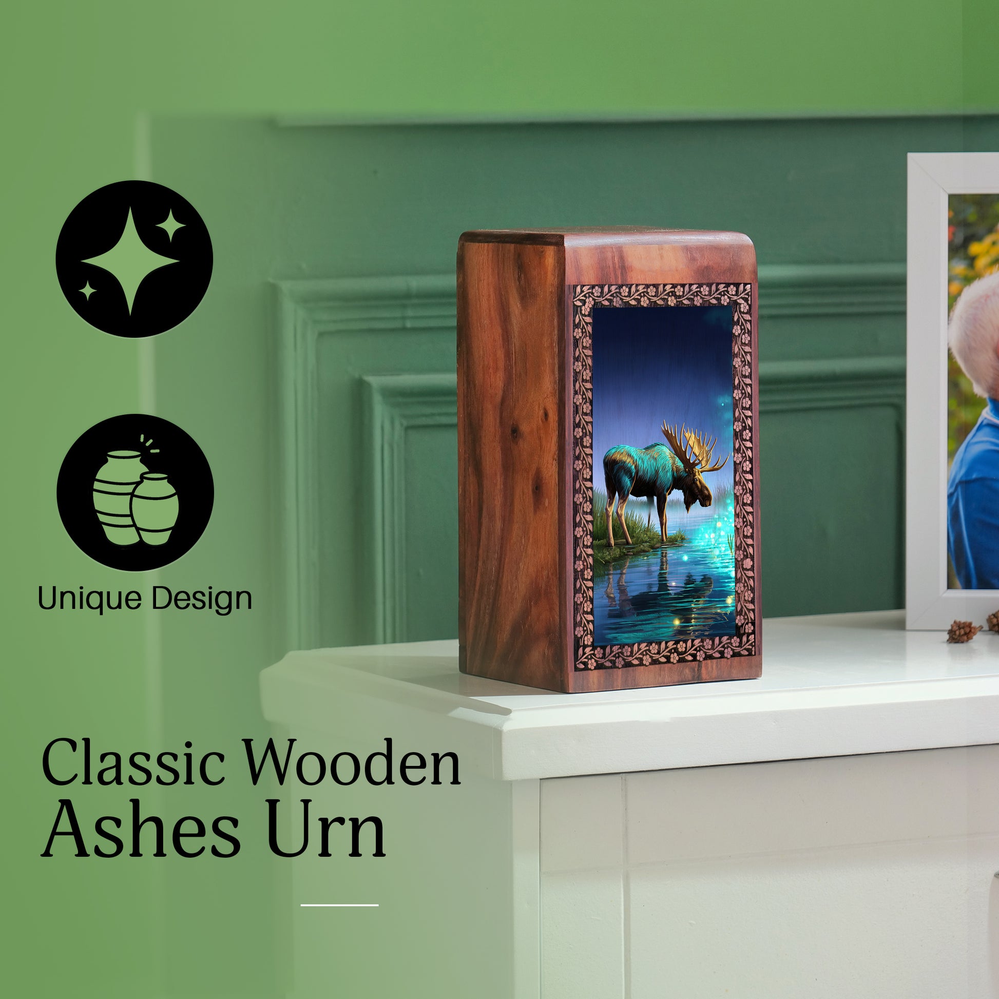 Moose Themed Wooden Urns - Artistic Night Wooden Urns For Human Ashes