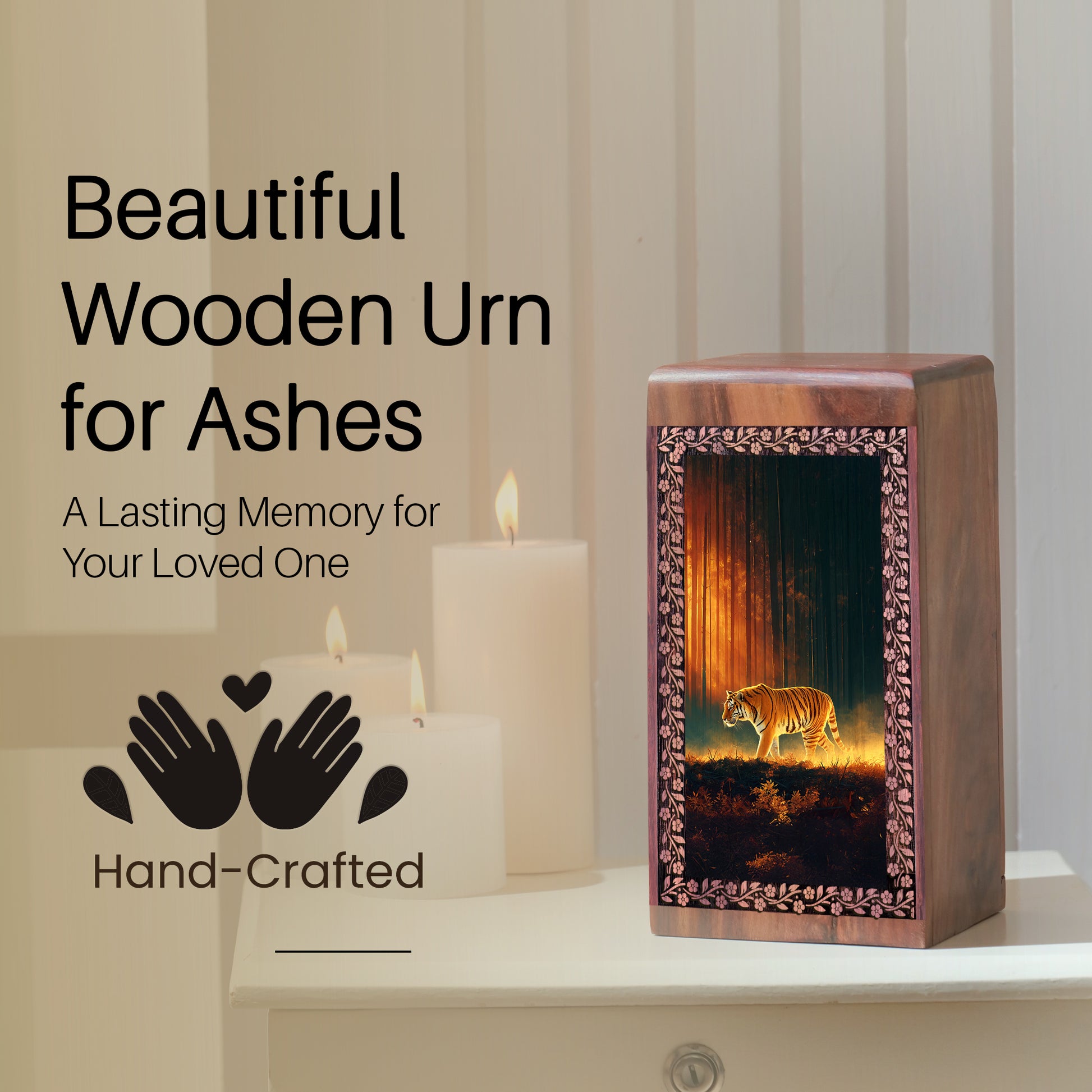 Walking Tiger Wooden Urn - Forest Night Wooden Memorial Urns For Ashes