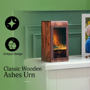 Walking Tiger Wooden Urn - Forest Night Wooden Memorial Urns For Ashes